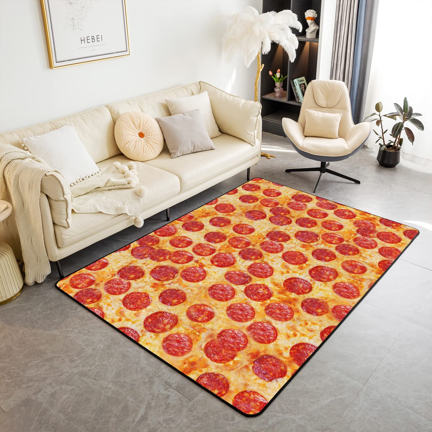 Loussiesd Pizza Area Rug Pepperoni Be Print Rugs for Living Room Bedroom Funny Washable Floor Rug Carpets Entryway Rug Decorations Kitchen Indoor 150 * 200cm โ image 1