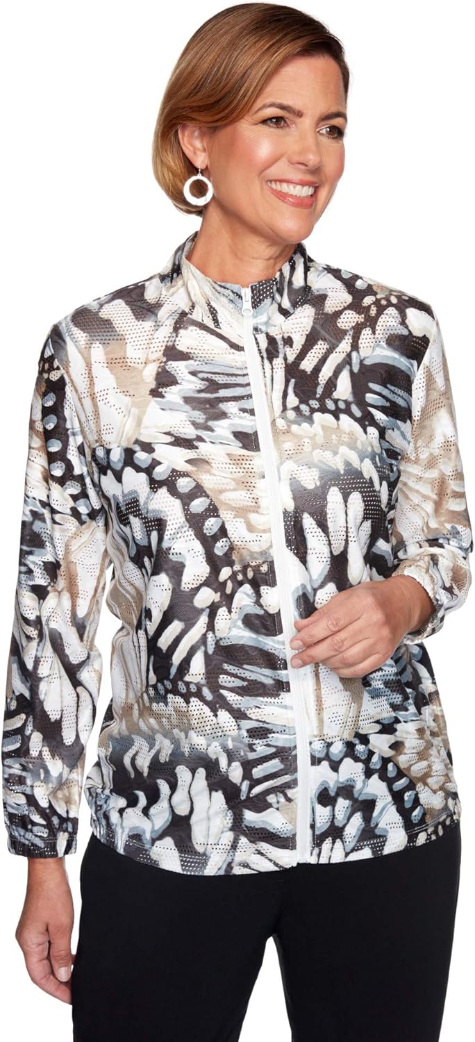 Alfred Dunner Women's Classics Abstract Butterfly Jacket: Clothing
