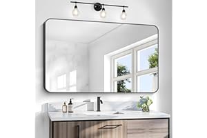 BONEWEI 30x48 inch Bathroom Mirror,Black Rectangle Mirror,Wall Mounted Bathroom Frame Vanity Mirror with Round Corner for Bedroom Living Room, Entryway Hangs Horizontal or Vertical