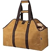 BONTHEE Firewood Carrier Bag Waxed Canvas Waterproof Extra Large Log Carrier Holder Freestanding Tote Bag for Firewood