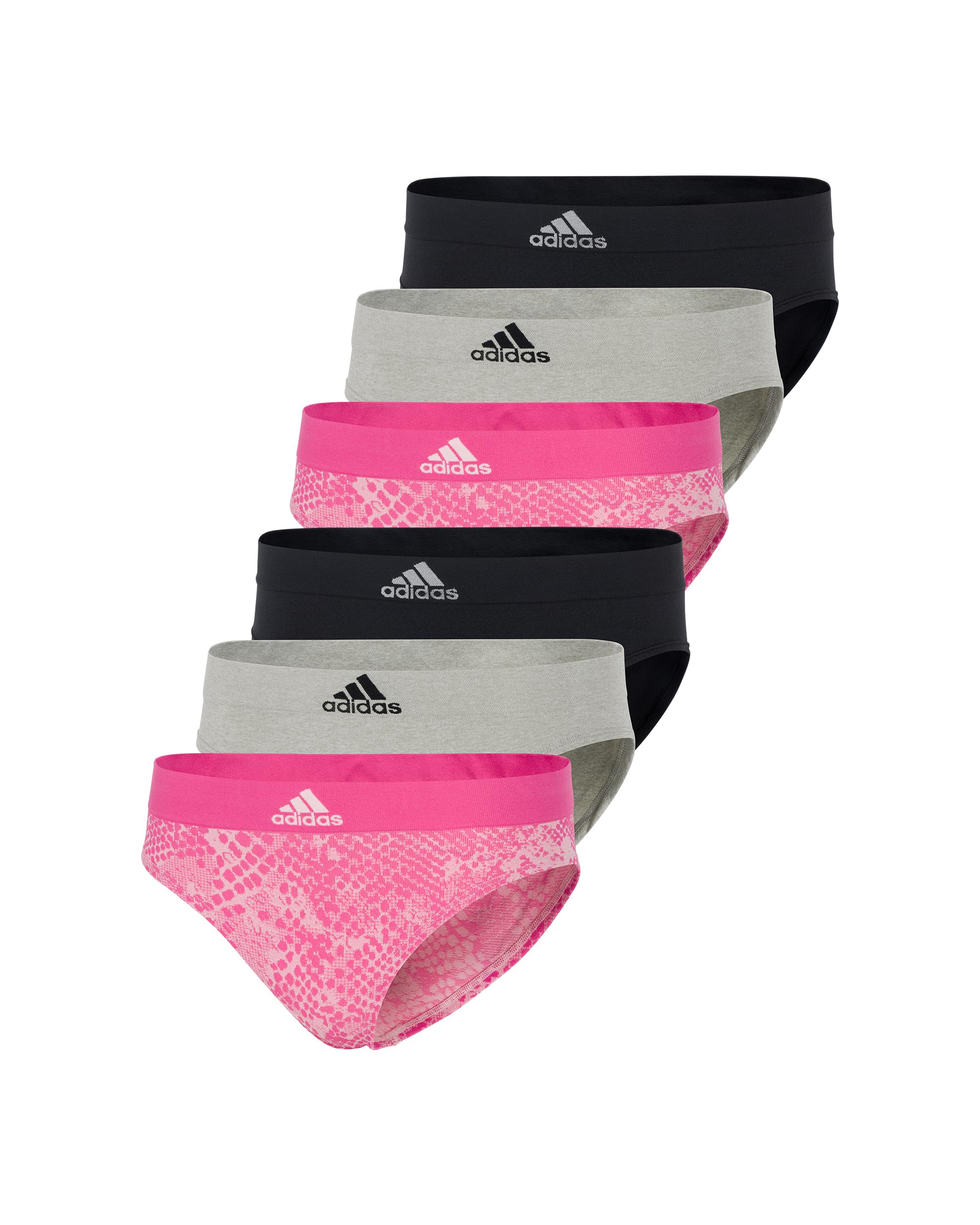 adidas Women’s Seamless Hipster Underwear Multipack, Pink Snake/Heather Grey/Black, Small