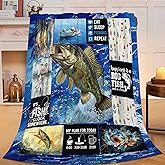 Fishing Blanket Fish Throw Blankets for Fisherman Boys Super Soft Warm Fleece Flannel Vintage Throws Gifts for Dad Men Women Cozy Fuzzy Animal Plush Stuff Couch Bed Decor 50"x40"