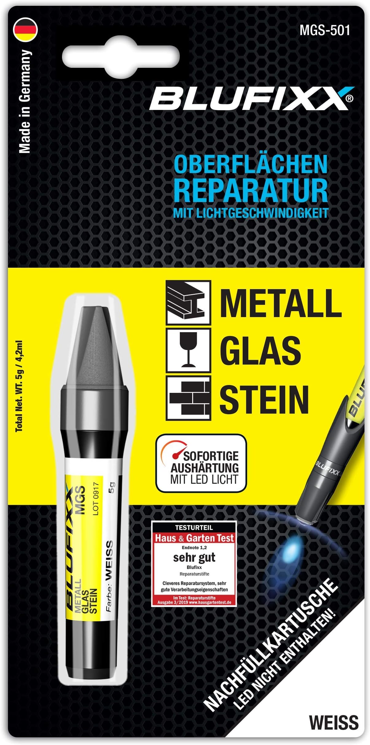 BLUFIXX DE-10.112.0011 Light curing repair gel - Complete Kit for Metal, Glas & Stone - Refill Stick White Water cooling Tools