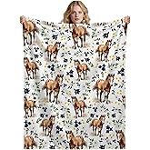 Horse Blanket Gifts,Ultra Soft Floral Flower Flannel Throw for Couch Sofa Bed,Animal Horses Stuff Decor for Horse Lovers,40"x50"-Kids/Throw Size