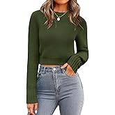 Zeagoo Women's 2026 Fall Crewneck Cropped Sweater Trendy Long Sleeve Ribbed Knit Pullover Jumper Tops