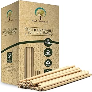 Naturalik 300/1000-Pack Biodegradable Paper Straws Dye-Free- Premium Eco-Friendly Paper Straws Bulk- Drinking Straws for Juices, Smoothies, Restaurants and Party Decorations, 7.7" (Brown, 300ct)