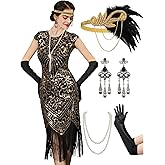 YESSA 1920s Flapper Dresses for Women Great Gatsby Dress Roaring 20s Costumes Sequin Harlem Nights Dress with 20s Accessories