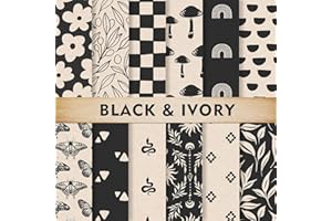 Whaline 24 Sheets Boho Ivory Pattern Paper Black Beige Scrapbook Specialty Paper Vintage Double Sided Craft Papers For DIY Card Making Photo Album Journal Decor, 6 x 6 Inch