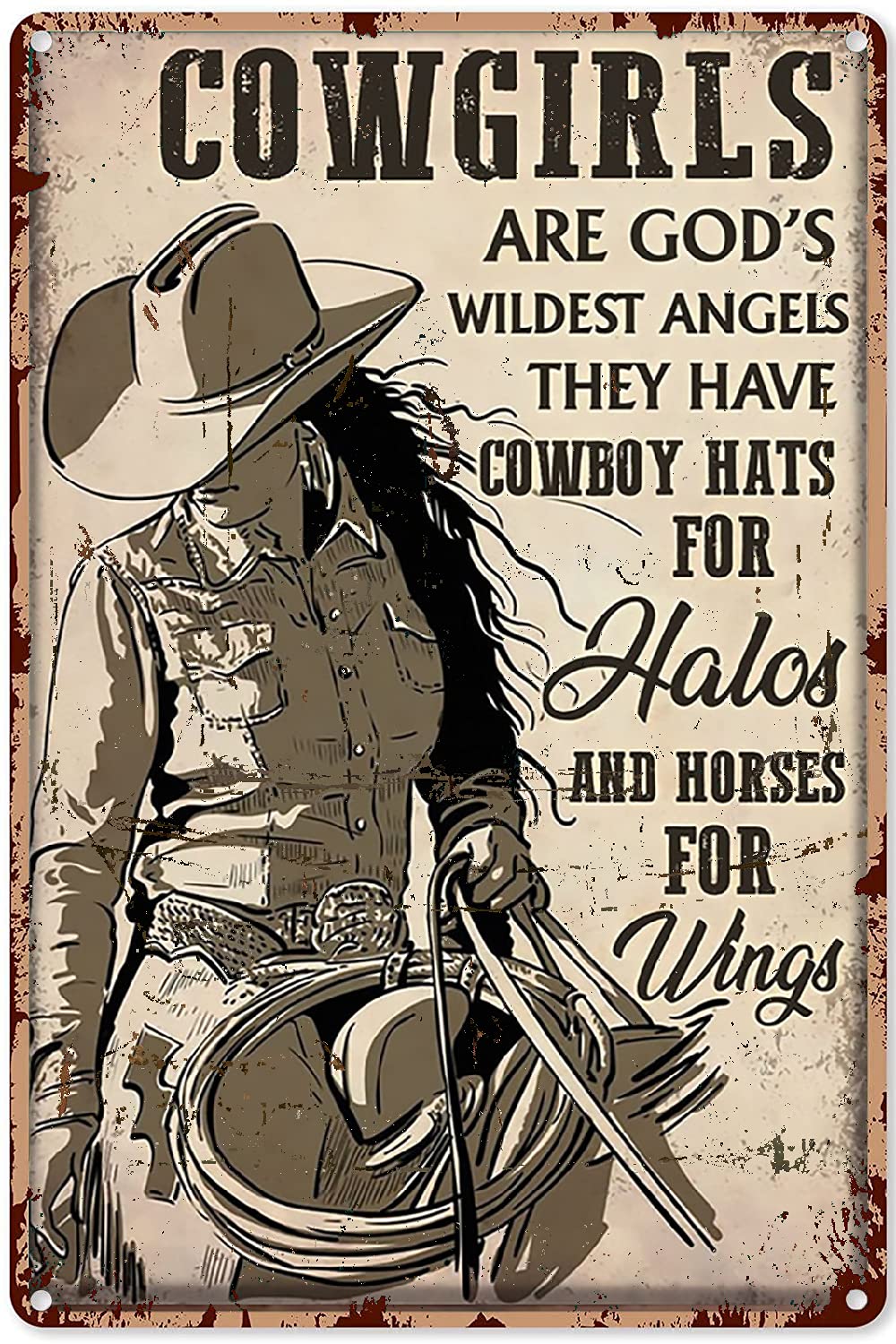 Photo 1 of Metal Vintage Tin Sign Cowgirl Are God's Wildest Angels They Have Cowboy Hats For Halos and Horse For Wings Poster Wall Art Print Living Home Decor Poster,Bedroom Decor For Teen Girls 8x12 inchi