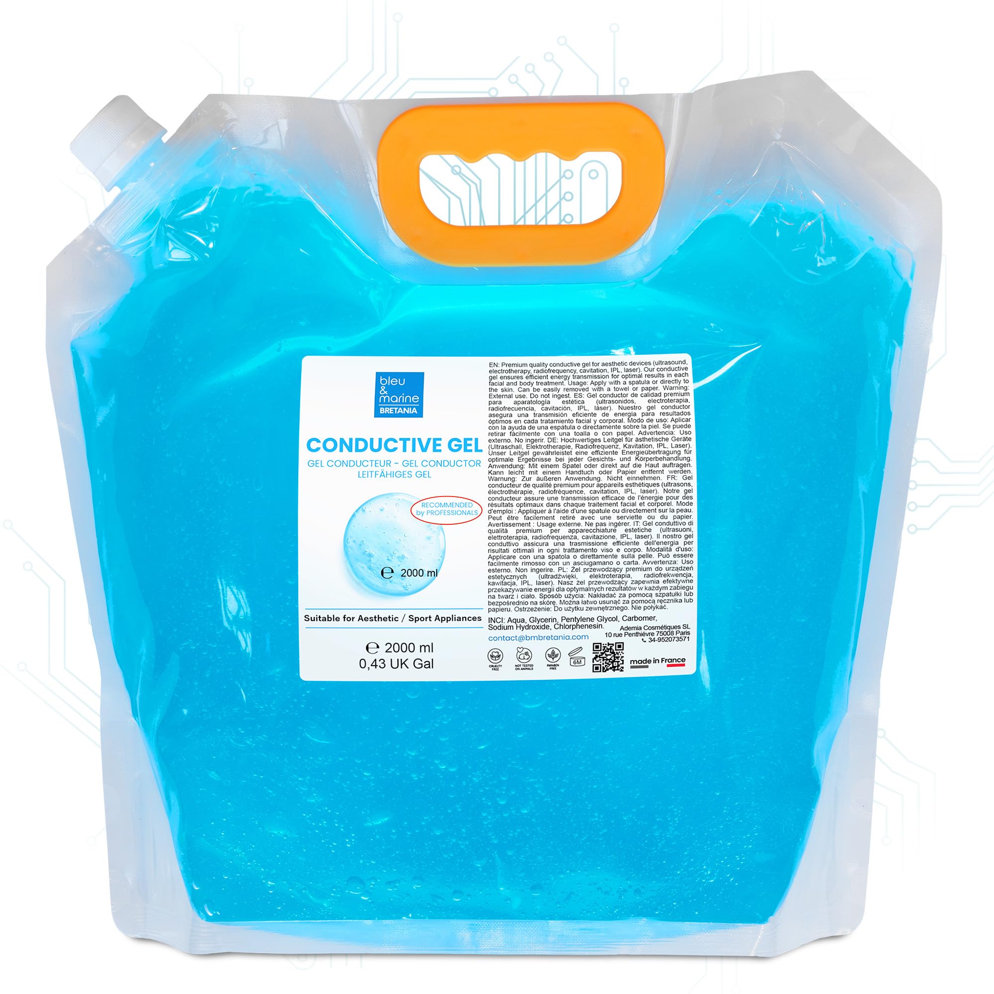 Conductive Gel - Professional Beauty Device Gel: Radio Frequency, Facial Microcurrent, Ultrasound, Electrodes, Cavitation, IPL Hair Removal, Laser - 2000 ml