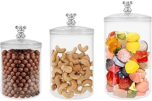 HaoGludi 3 Pack Clear Candy Jar, 3 Sizes Plastic Cookie Jars with Airtight Lid, Wide Mouth Food Storage Canisters for Kitchen