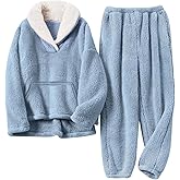 Gihuo Girls Fleece Pants Sets Fuzzy 2 Piece Outfits Lapel Collar Pullover Sweatshirt Set Sweatsuit 5-14Y