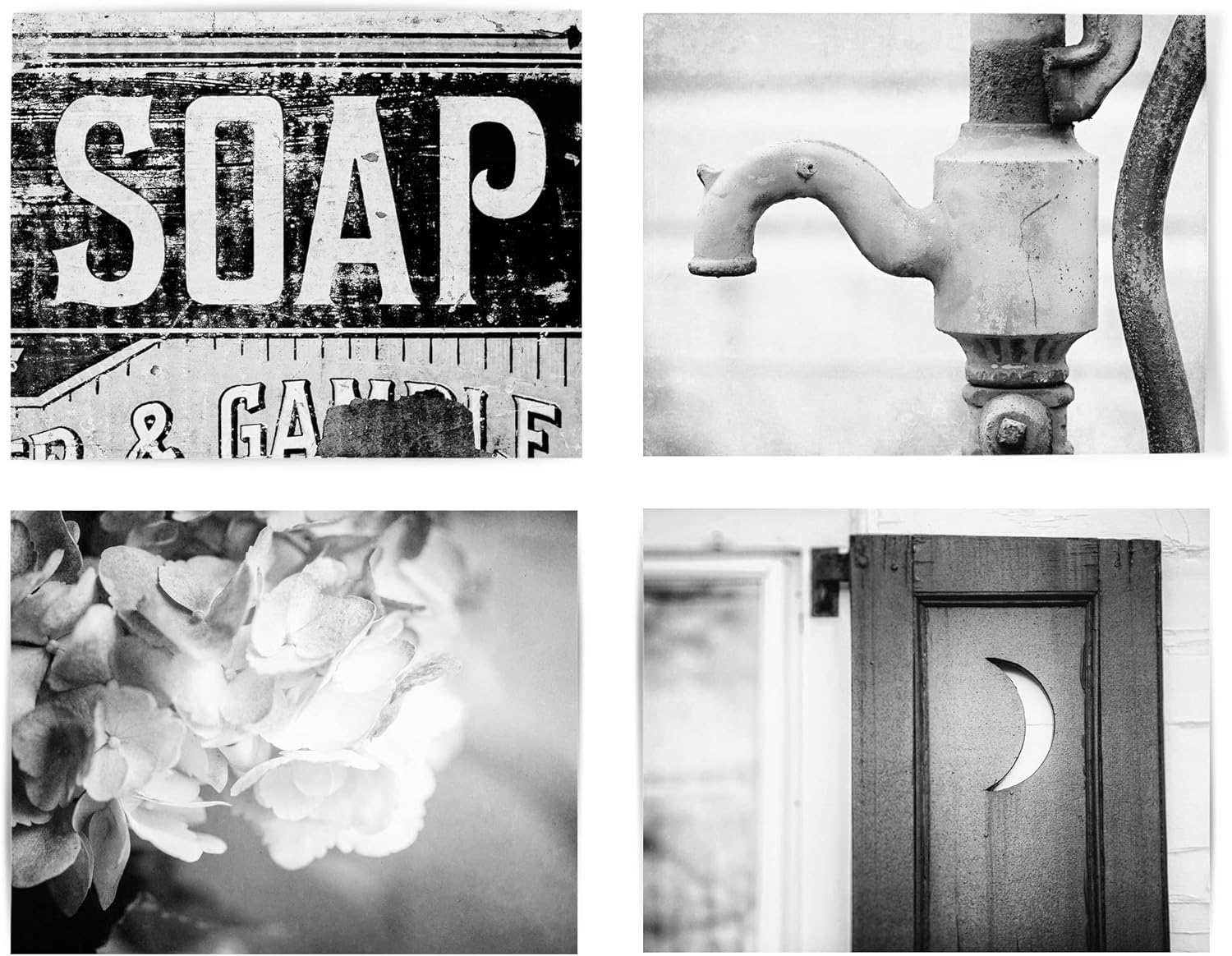Photographs - Lisa Russo Fine Art - Bathroom Wall Decor - Black and White Farmhouse Bath Prints - Set of 4 - Not Framed (4 5x7 Prints Only)