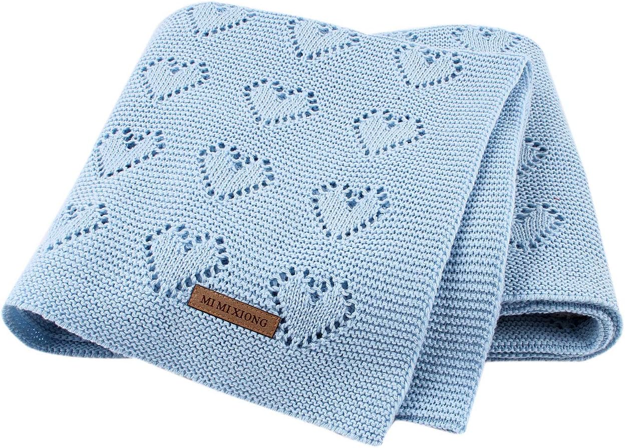 mimixiong 100 Cotton Knitted Cellular Baby Blanket, 100 x 80cm(Blue