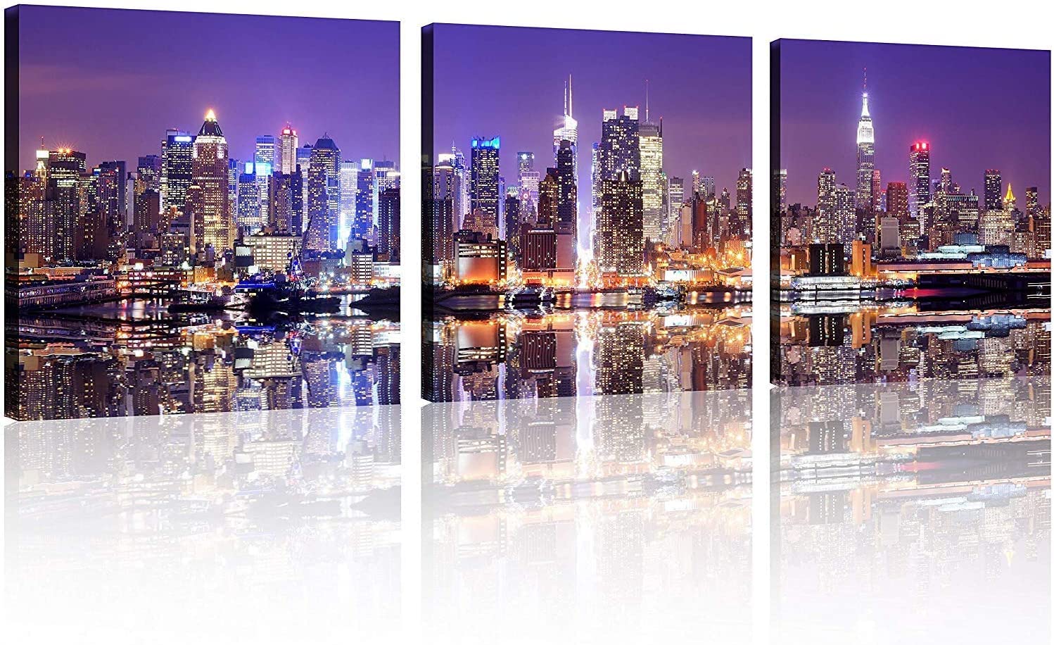 TutuBeer 3 Pcs City Wall Canvas for Home Decor New York Wall Art Canvas Manhattan Skyline Wall Art City Skyline Canvas City Picture Print on Canvas Stretched and Framed Ready to Hang, 12x12inchx3