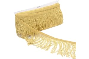 KUYLENT 6.5 Yard 4 Inches Polyester Fringe Trim Lace Tassel Fringe Trimming for Latin Dress Stage Clothes Lamp Shade Decoration DIY (Gold Color)