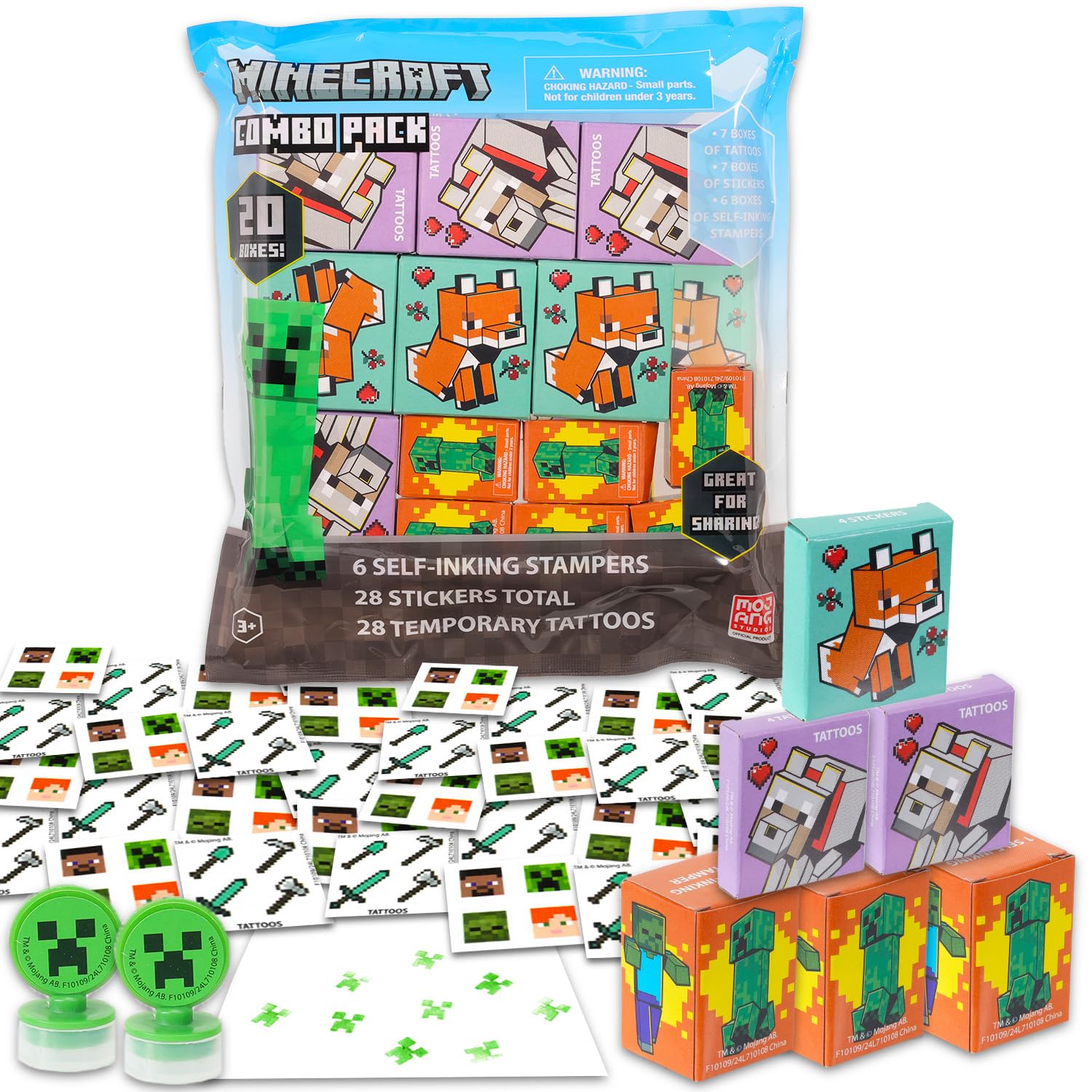 Photo 1 of Minecraft Party Favors for 20 Guests Bundle ~ 20 Pieces Minecraft Favor Boxes with Stickers, Tattoos and Stampers for Kids Birthday Party | Minecraft Party Supplies and Decorations