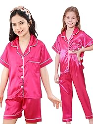 DIPUG Silk Satin Pajamas Set Soft Girls 3 Piece PJs