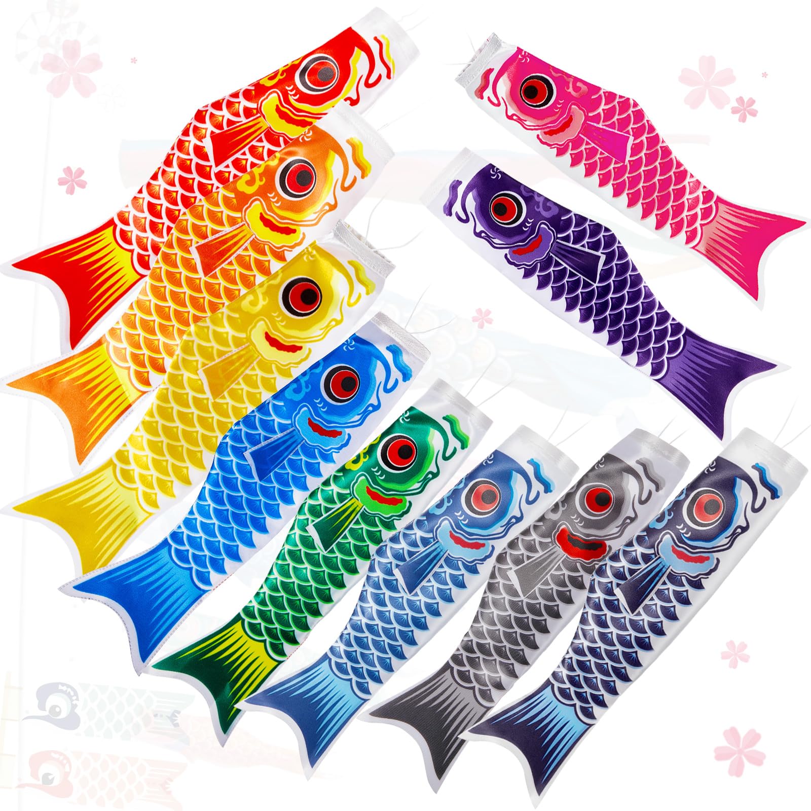 Photo 1 of Boao 10 Pcs Japanese Carp Windsock Fish Flag Kite 15.7 Inch Japanese Hanging Windsocks for Garden Backyard Home Outdoor Sushi Bar Restaurant Decoration (Classic)