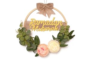 MASON LIFE Ramadan Mubarak Wreaths for Front Door,10 Inches Artificial Peony Flowers Spring Hanging Wreath,Eid Decorations for Home, Islam Mubarak Garland for Wall Window Home Party Decoration