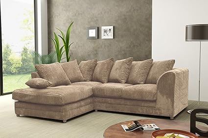 Byron Canape D Angle En Velours Cotele Marron Beige Cote Gauche