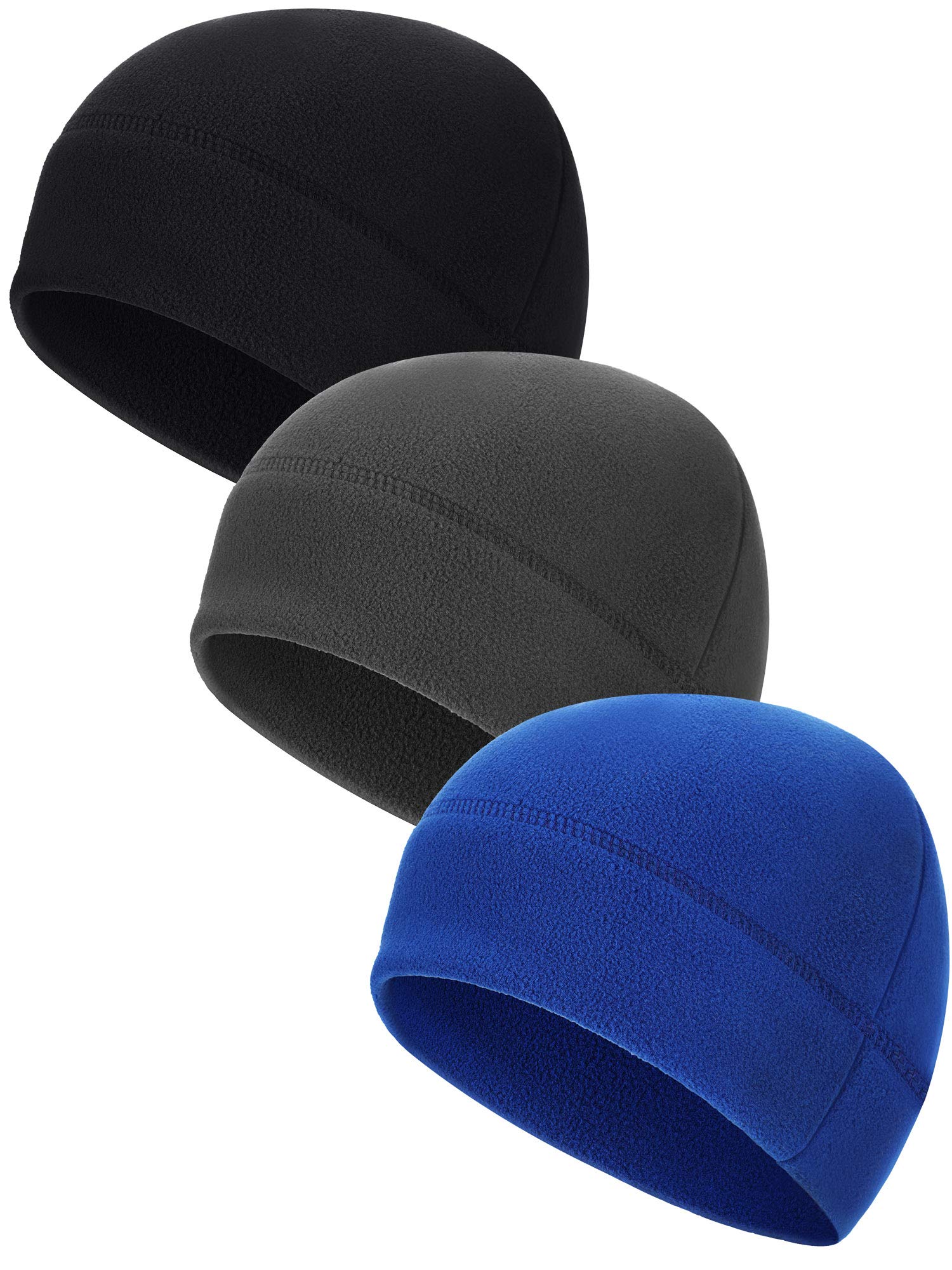 Photo 1 of 3 Pieces Winter Warm Skull Cap Soft Fleece Beanie Hat Thick Windproof Watch Cap Skiing Outdoor Warm Colored for Men Women(Royal Blue, Black, Gray,One Size)