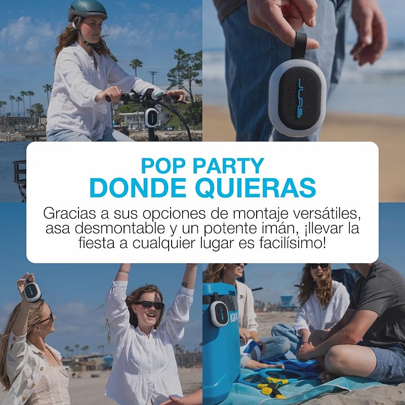 Pop Party Ultraportátil Pequena Coluna Bluetooth com autonomia 8H+ - Coluna sem fios de 5W para exteriores e viagens com luzes RGB, áudio potente, resistência à água IP55, Blackberry