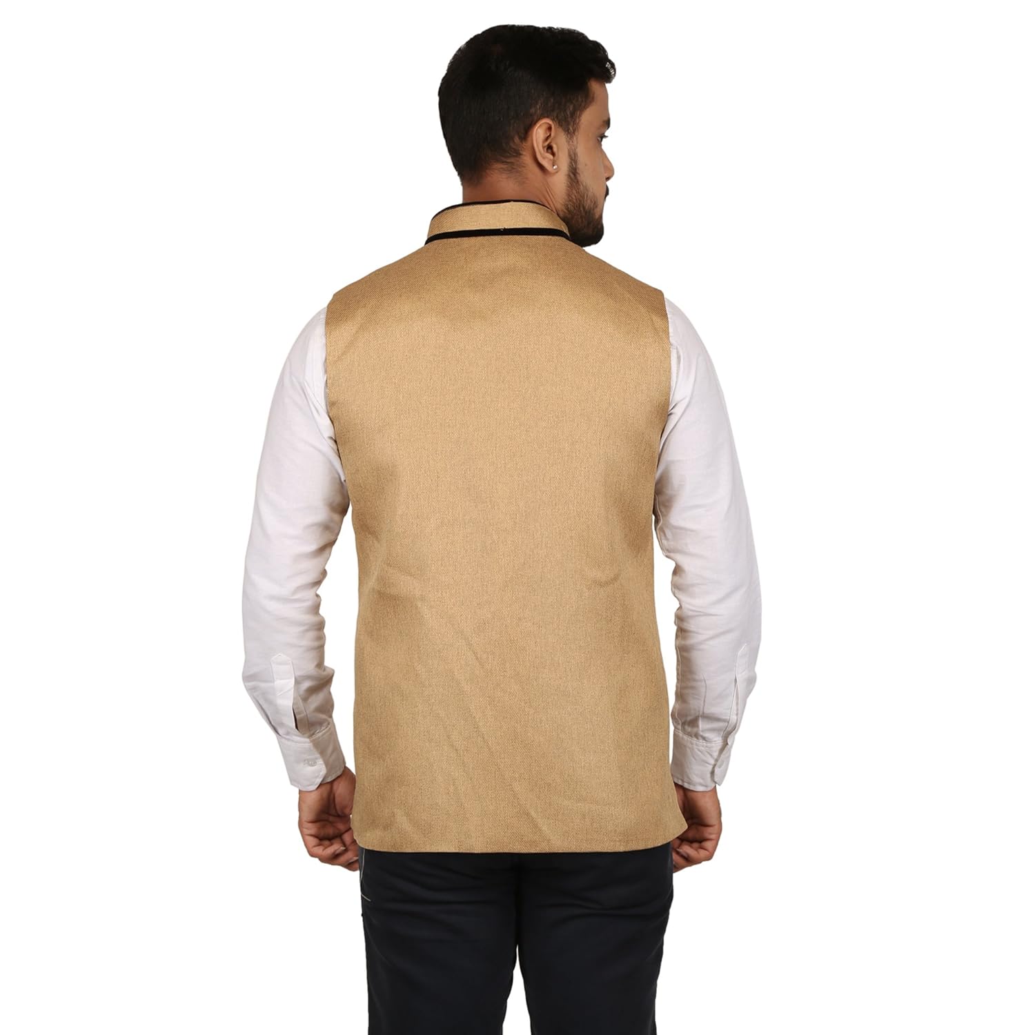 qalamkari men's jute modern fit modi/nehru jacket