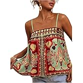 SOLY HUX Women's Boho Printed Camisole Spaghetti Strap Flared Cami Tops Beach Vacation Clothes