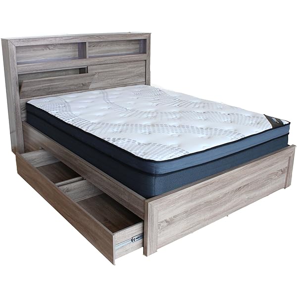 Solid Pine Timber Bed Frame Storage Shelves Drawers Queen