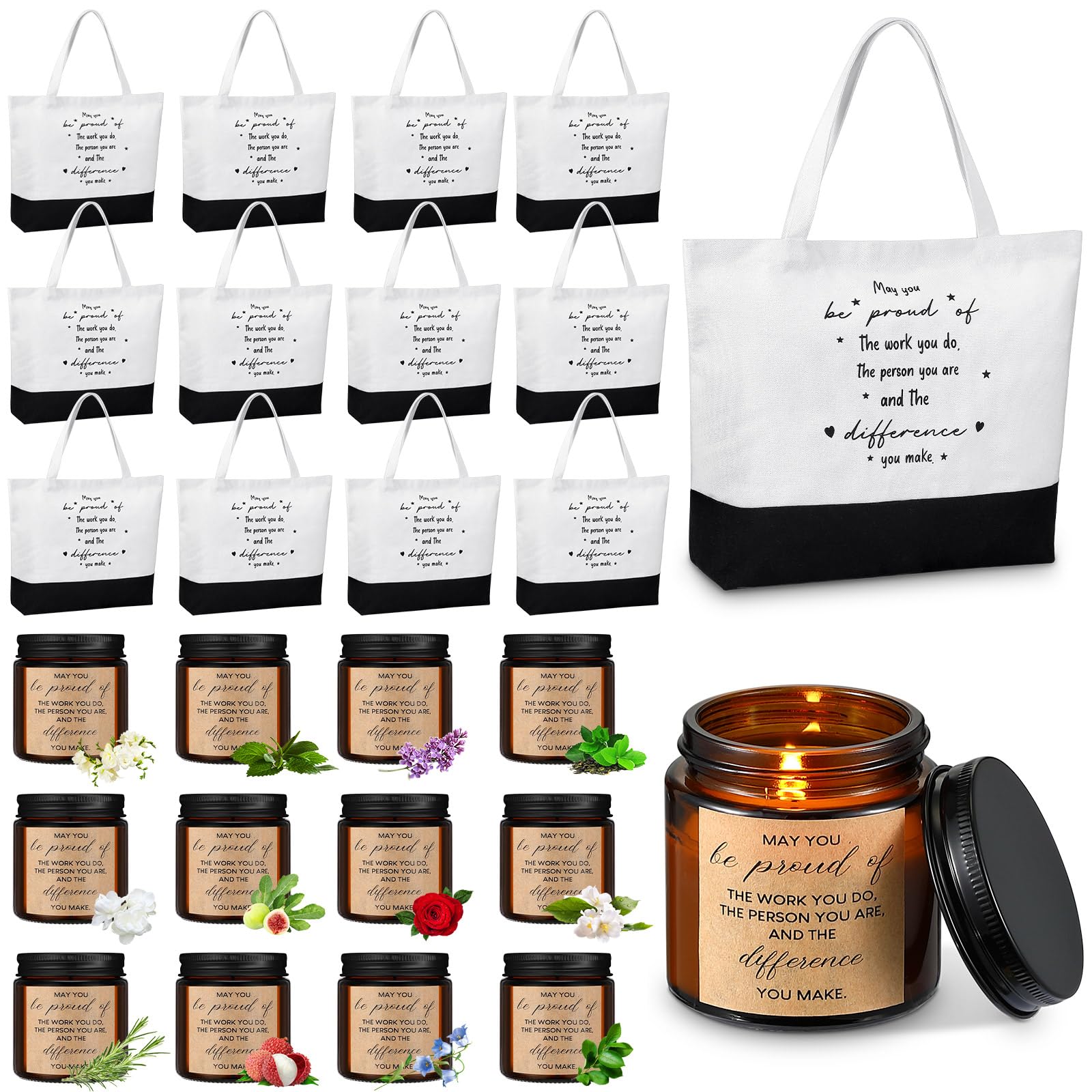Photo 1 of Paterr 12 Sets Employee Appreciation Gifts Employee Candles Teacher Appreciation Tote Bags with Motivational Sayings Teacher Appreciation Candle Gifts Bulk for Teacher Coworker Employee Men Women