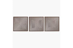 Wood Geometric Wall Art, Large 3D Optical Illusion Wooden Wall Art Modern, Abstract Wood Wall Decor Living Room, 3 Piece Wood