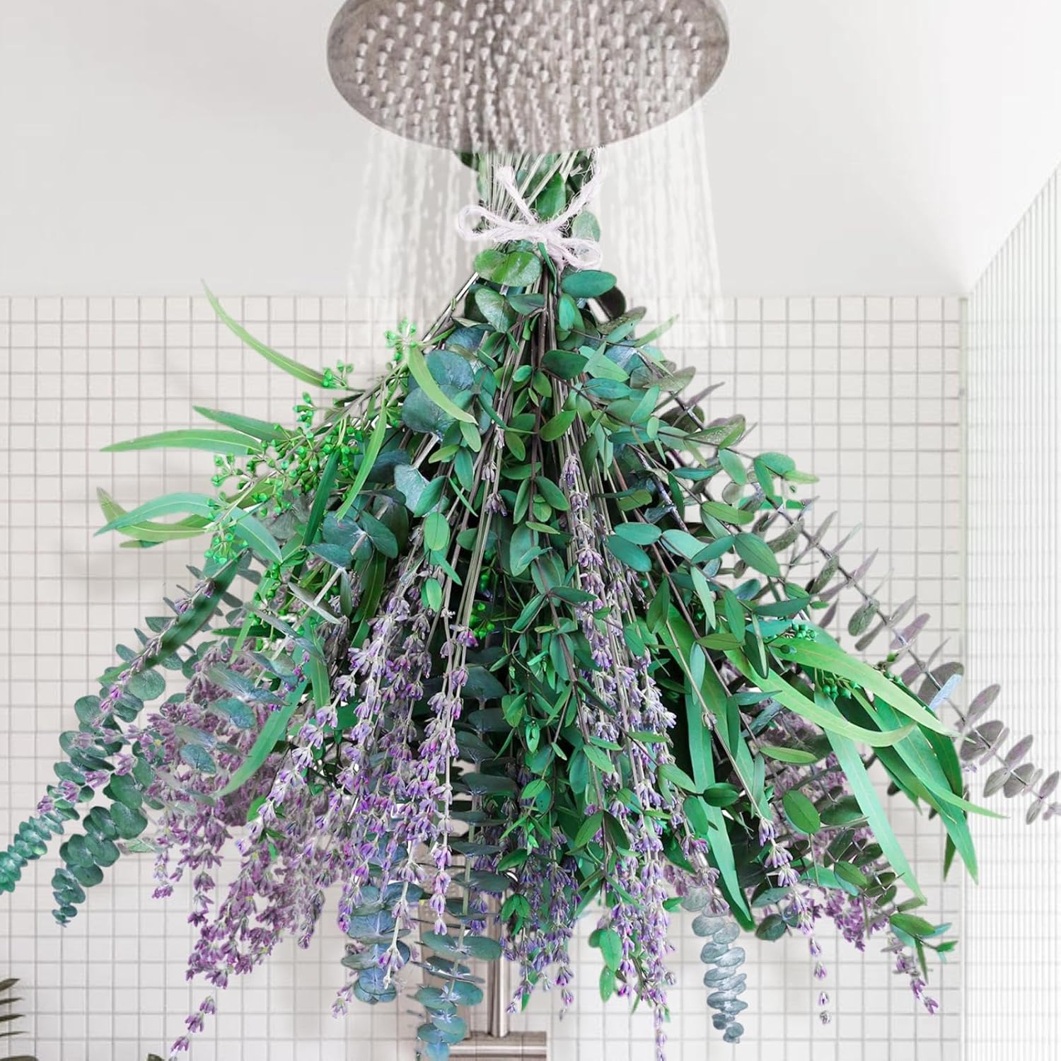 Dried & Preserved Flora - 65 Pcs Mix Dried Eucalyptus Stems & Lavender Bundle for Shower, 17