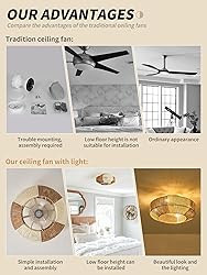 SYDACG 20 Inch Rattan Boho Ceiling Fan with Light
