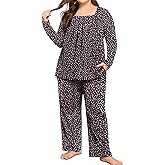 FOREYOND Plus Size Pajama Sets For Women 2 Piece Long Sleeve Square Neck Lounge Sets Soft Sleepwear 1XL-6XL