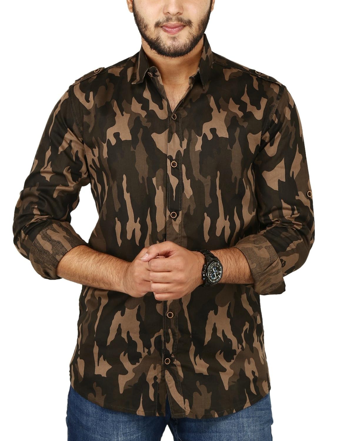 base 41 men's cotton camouflage army print full sleeves shirt