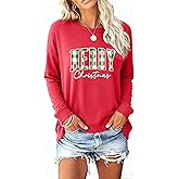 RECUTEWU Merry Christmas Sweatshirts for Women: Buffalo Plaid Christmas Sweater Xmas Holiday Long Sleeve Pullover Tops