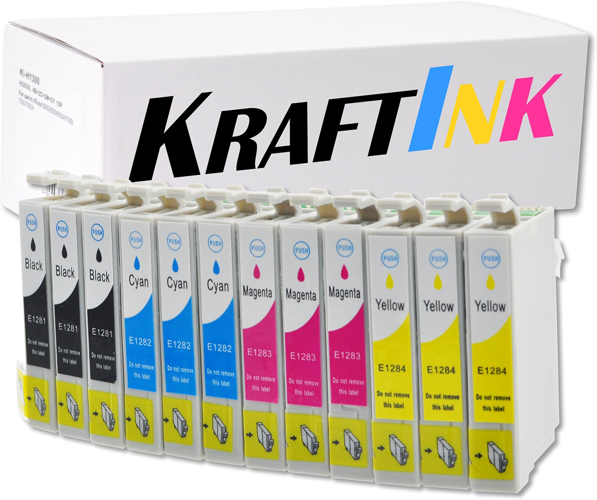 Kraftink 12 XL Printer Cartridges Compatible with Epson T1281, T1282, T1283, T1284, Black, 3 Cyan, 3 Magenta, 3 Yellow, C Y M B