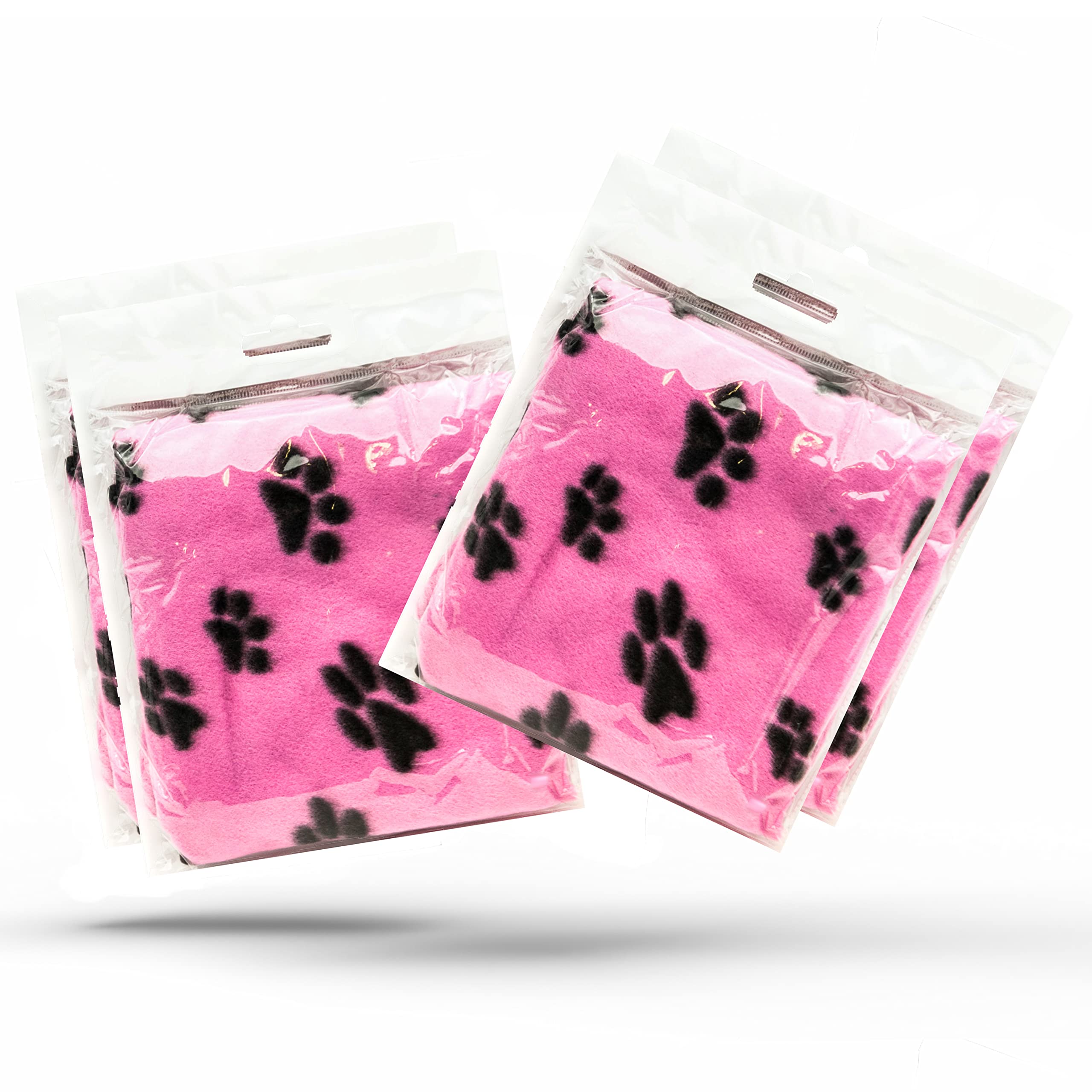 Petopedia 4x Soft Warm Dog Fleece Animal Pet Blankets with Paw Prints – Cat, Puppy & Dog Blankets Washable Bed Travel (Pink, 70cm X 73cm (Pack of 4))