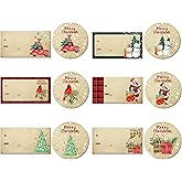 120 PCS Christmas Name Labels Stickers Set - 60 Rectangle & 60 Round Self Adhesive Xmas Gift Tags, Personalized Holiday Presents Labels for Wrapping, Party Decor (Santa/Snowman Designs) - A01