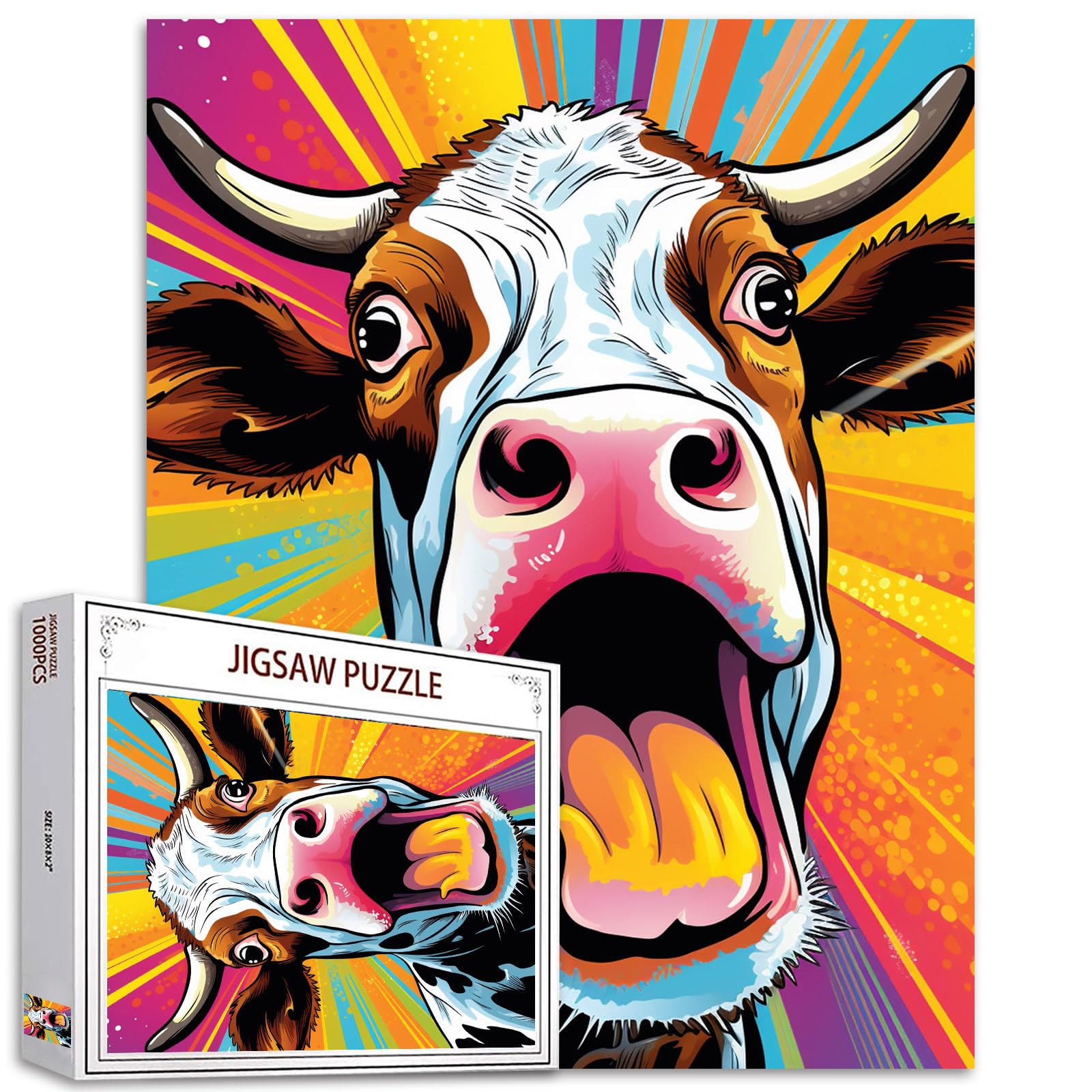 Graffiti Cow 1000 Piece Colorful Cattle Puzzle - Challenging Adult Art Game — image 1