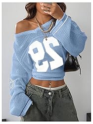 BEAUDRM Women's Number Letter Graphic Sweater