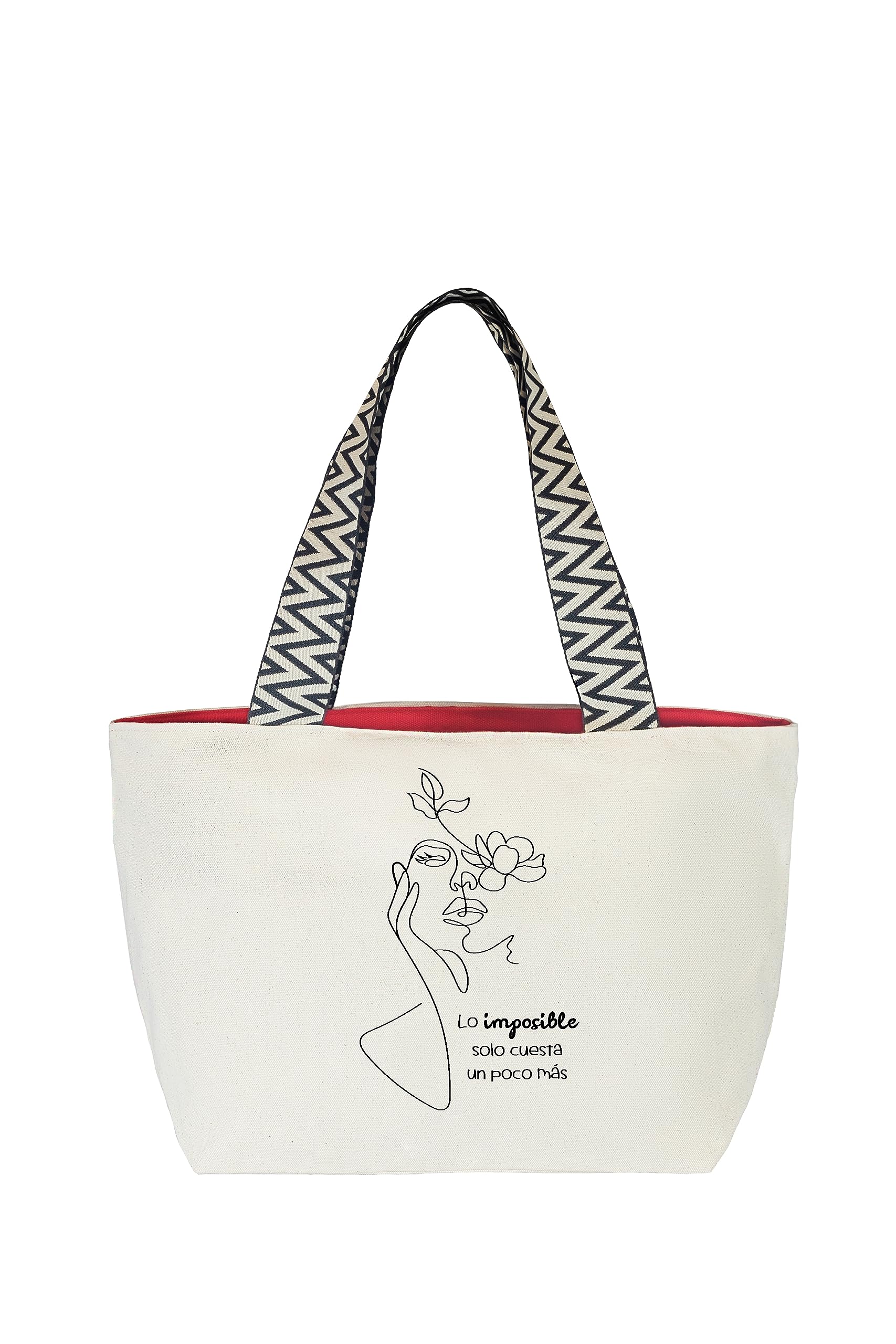 hello-bags. Premium canvas bag for women. With external zip and zipped pocket inside. Includes a red, premium canvas lining. Gift presentation. Colour: Black/Ecru. 19.68 x 11.81 in.