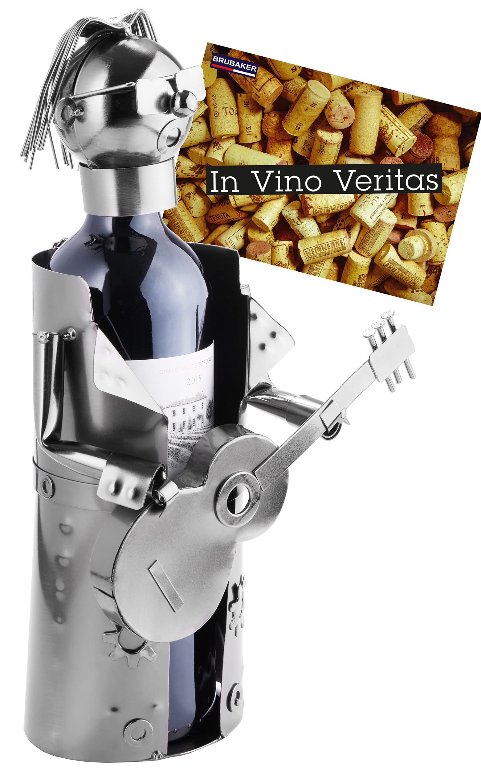 BRUBAKER Wine Bottle Holder Rockstar Metal Sculpture Gift