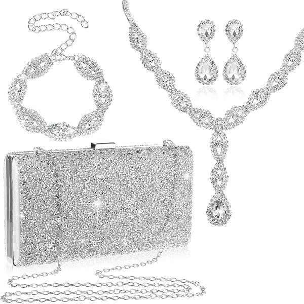 Amazon.com: 4 Pieces Silver Clutch Purse Rhinestone Jewelry  display picture 1