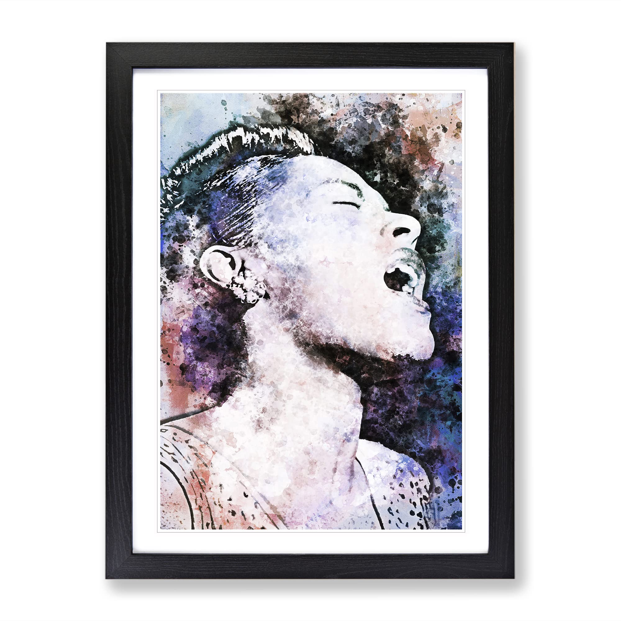 Billie Holiday In Abstract Classic Painting Framed Wall Art Print, Ready to Hang Picture for Living Room Bedroom Home Office Décor, Black A4 (34 x 25 cm)