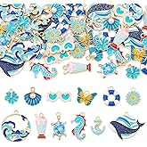 Boutigem Assorted Enamel Charms Cute Cartoon Dangle Pendants Sea Ocean Animal Fruit Drink Plant Metal Charms Lovely Hang Ornament for DIY Crafts Jewelry Making