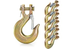 Lawei 6 Pack 5/16 Inch Clevis Slip Hook with Latch, Forged G70 Steel Clevis Safety Hooks, Heavy Duty Chain Grab Hook for Truc