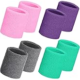 WILLBOND 8 Pack Wrist Sweatbands Sports Wristbands Tennis Sweatbands Neon 80s Thick Cotton Gymnastics Sweat Band International Sports Athletic Wristband for Men Women Party Supplies