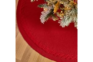 NOICLUB 36 Inch Red Knitted Christmas Tree Skirt: Small Thick Cable Knit Round Cream Tree Skirt for 4-6FT Tree Rustic Neutral Farmhouse Neutral Christmas Tree Decorations Tree Base Cover